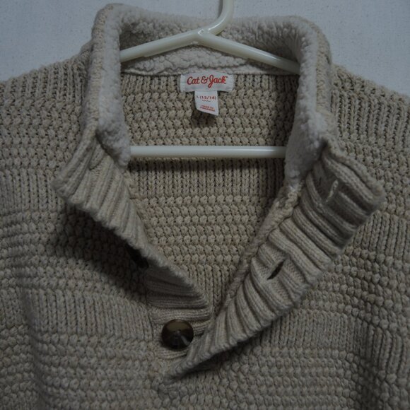 4/$25 Cat & Jack Cable Knit Pullover Sweater Cream Mock Neck Collar Sz L 12/14 - Picture 2 of 7
